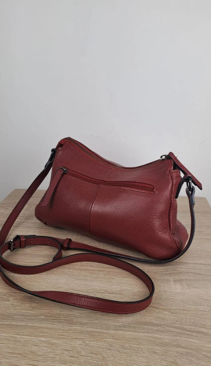 Sac Bandoulière Multipoches Katana Vintage Bordeaux Femme Cuir Grainé / 182R